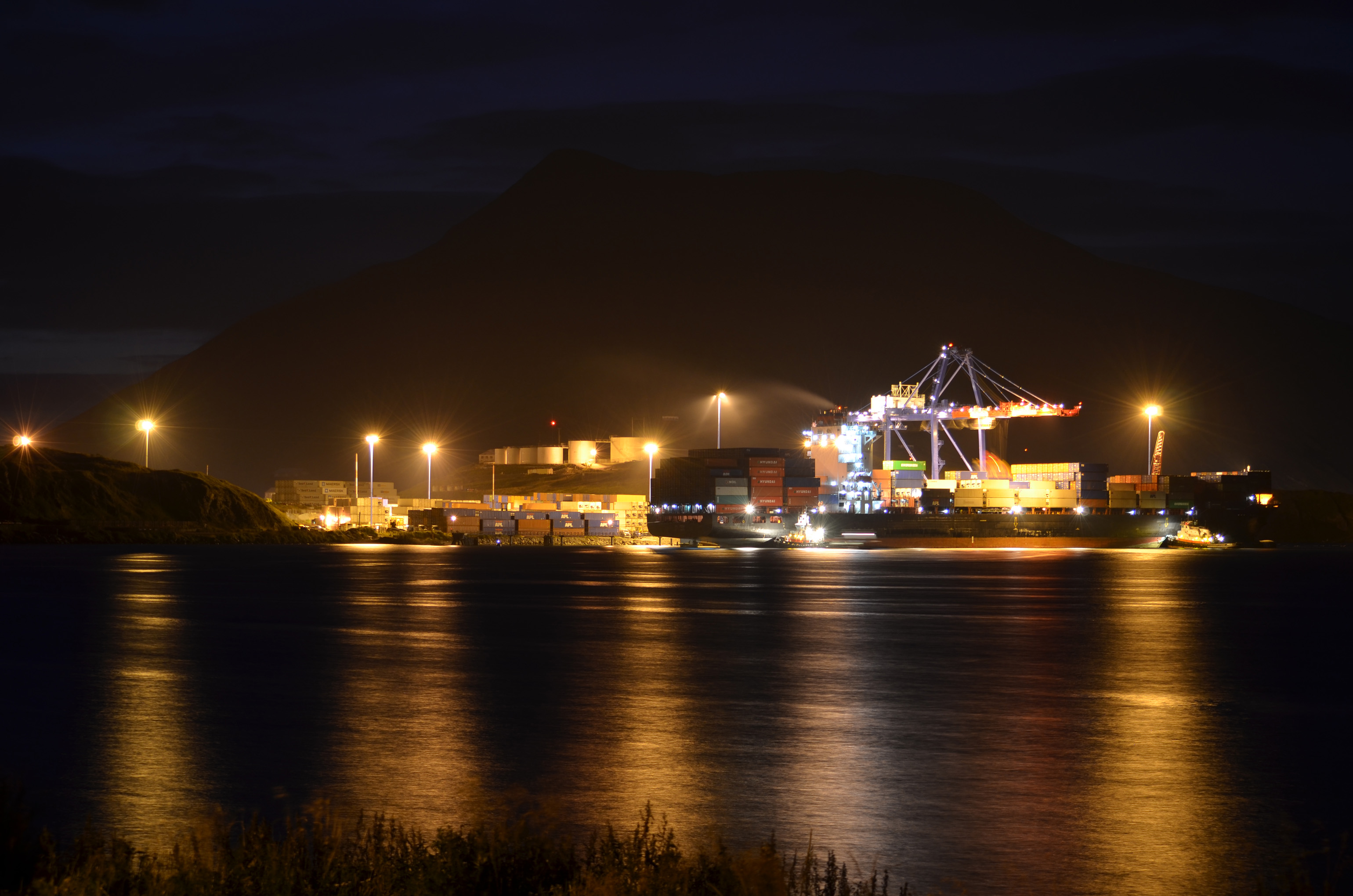 Container Ship and APL Dock at night (Photo by Albert Burnham)