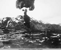 Japanese raid on Dutch Harbor, fuel tanks ablaze (Alaska State Digital Archives)