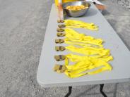 Medals are laid out for display