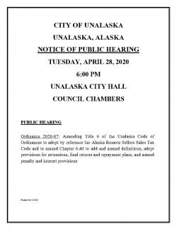 Public Hearing Notice - Ordinance 2020-07