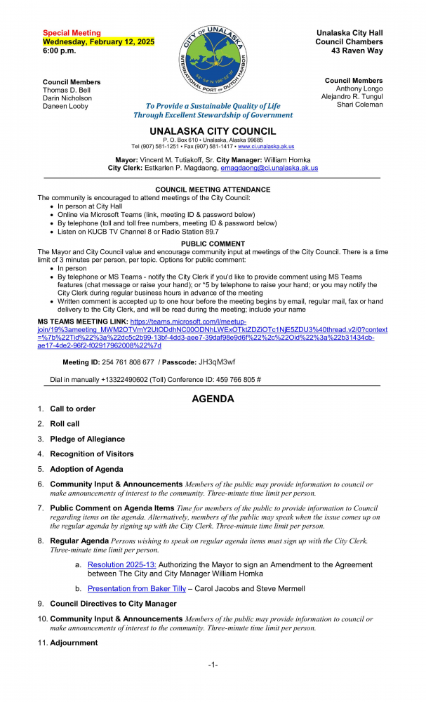 Special Meeting - February 12, 2025