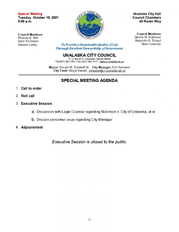 Agenda 2021 10 19 Special Meeting