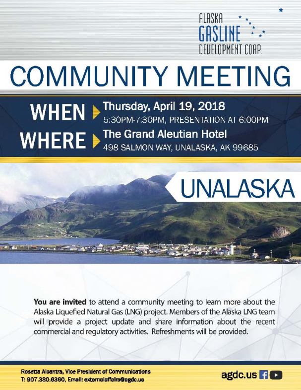 The Alaska Gasline Development Corporation community meeting flyer