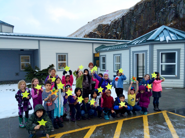 Students from the PCR360 Program celebrate the library’s 5-star rating with Librarian Karen Kresh. 