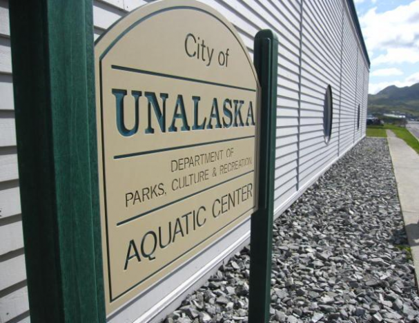 City of Unalaska Aquatic Center sign.